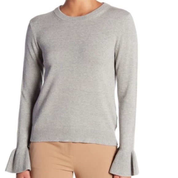 J. Crew Sweaters - J. Crew | Gray Crew Neck Ruffle Cuff Sleeve Sweater Size Medium